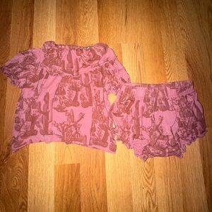 kate quinn Rose Pink Floral Off-Shoulder Ruffle Set